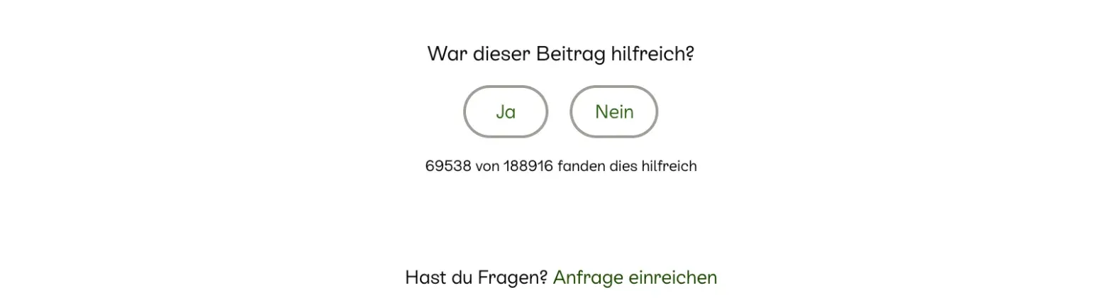 Ende eines Hilfeartikels von Kleinanzeigen mit dem Link „Anfrage einreichen“ unter „Hast du Fragen?“