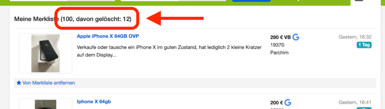 eBay Kleinanzeigen maximale Anzahl Inserate in Merkliste ...