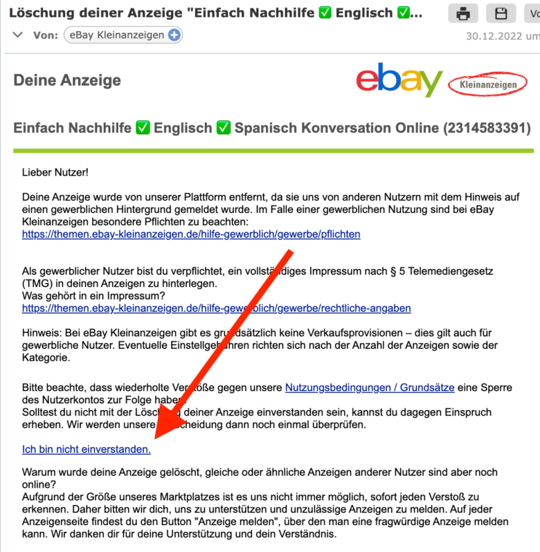 So reagierst Du, wenn Deine eBay Kleinanzeigen Anzeige gelöscht wurde Tipps & Tricks