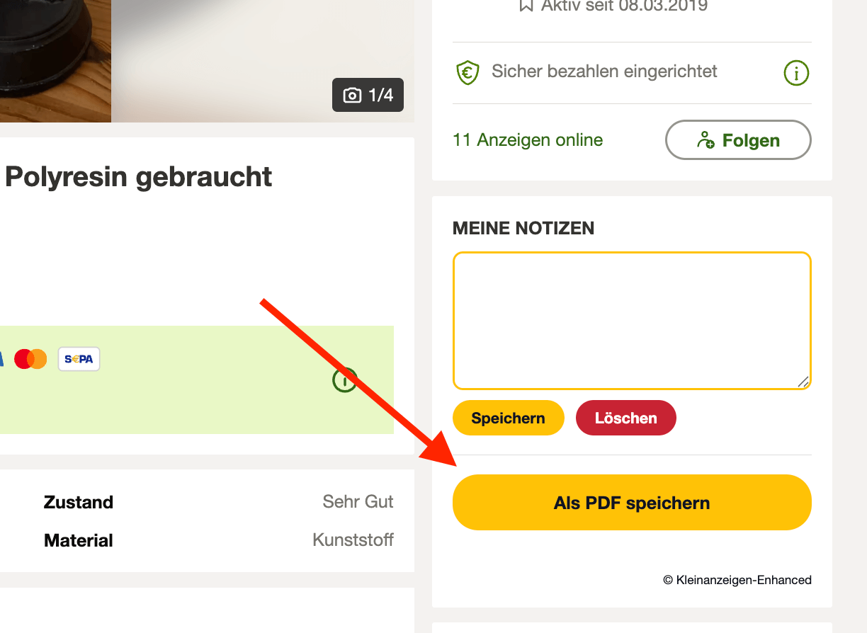 Kleinanzeigen Anzeige als PDF speichern